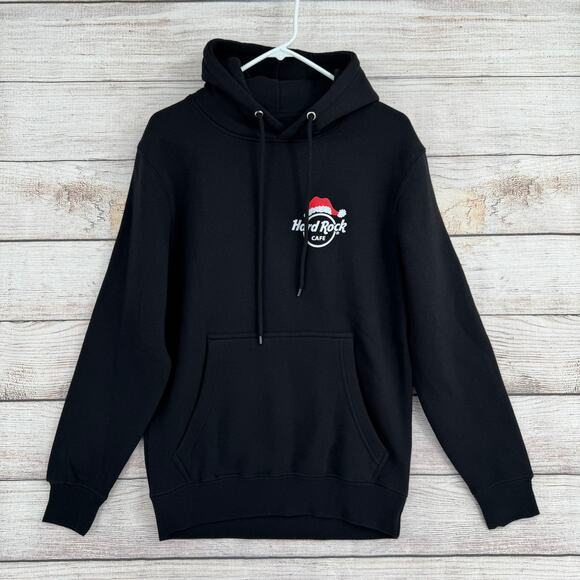 Hard Rock Cafe Santa Rocker Drums Christmas Hoodie Sweatshirt Adult S Black NEW - Picture 2 of 12